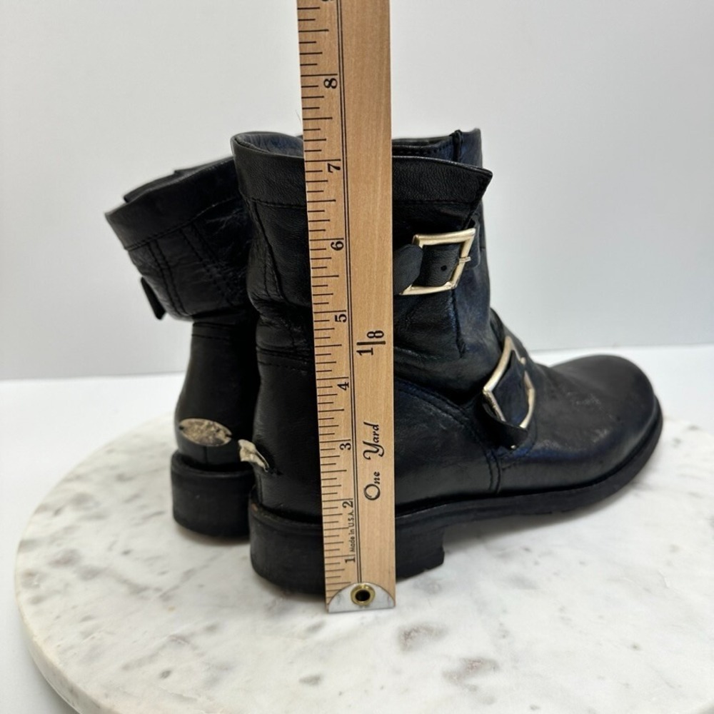 Jimmy‎ Choo Biker Boot Womens 39 9 Black Leather Ankle Buckles Pull On Moto Edgy - Picture 11 of 14